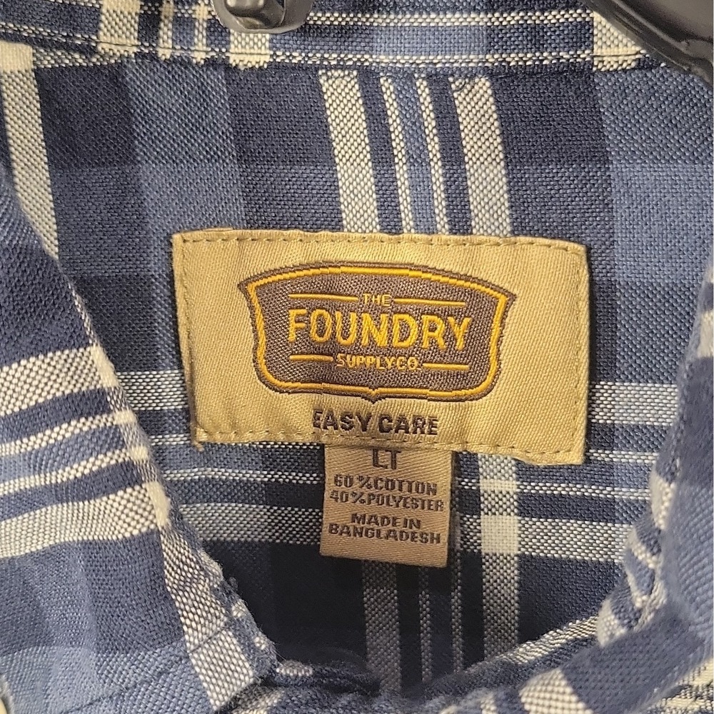 The Foundry Supply Co. Men's Big & Tall LT Plaid Woven Button-Down Shirt Blue - Picture 6 of 11